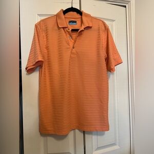 PGA Tour Men’s Orange Polo Shirt with Textured Stripes Medium